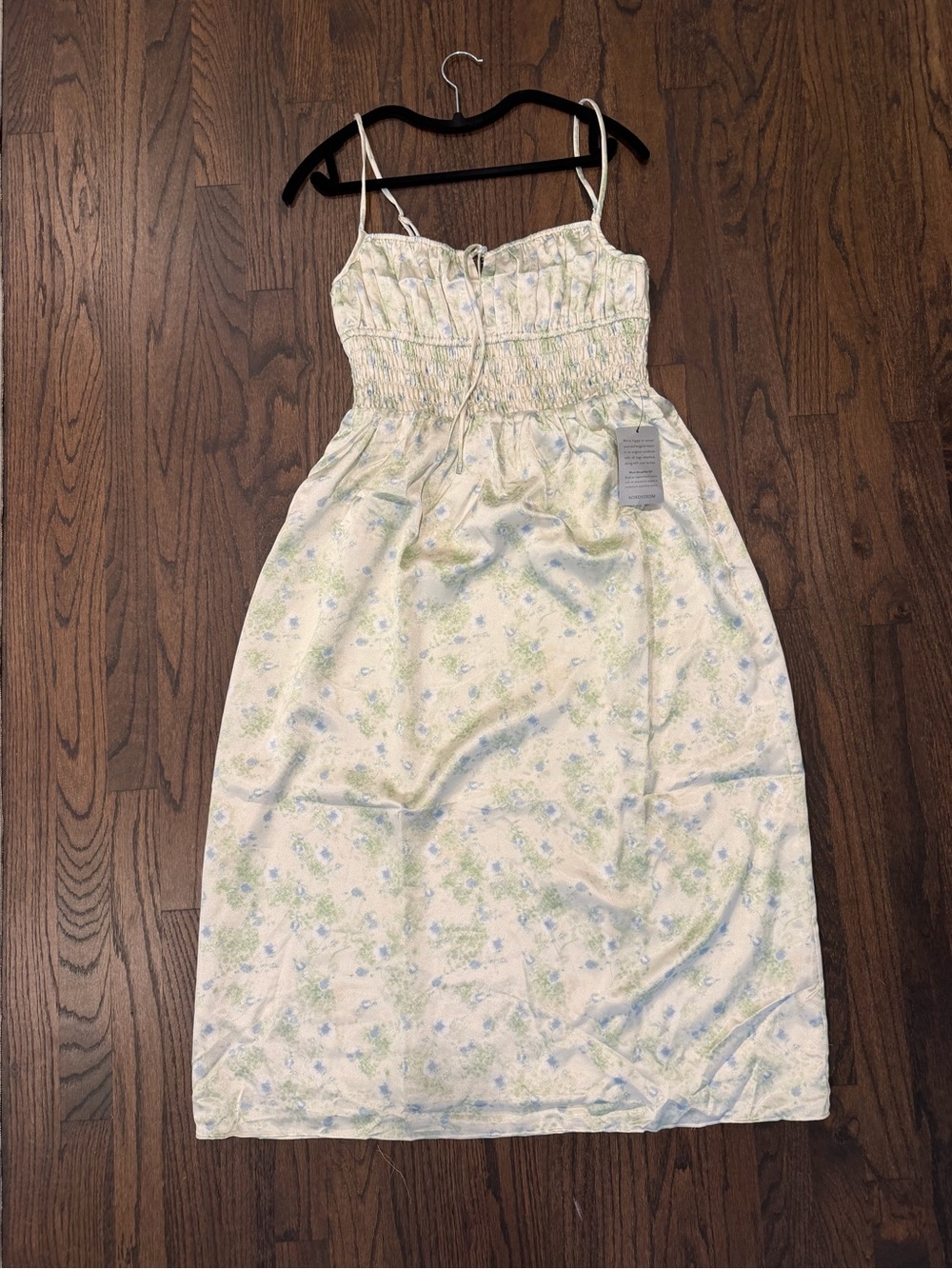 Astr Cream Floral Smocked Maxi Dress with Blue & Green Print